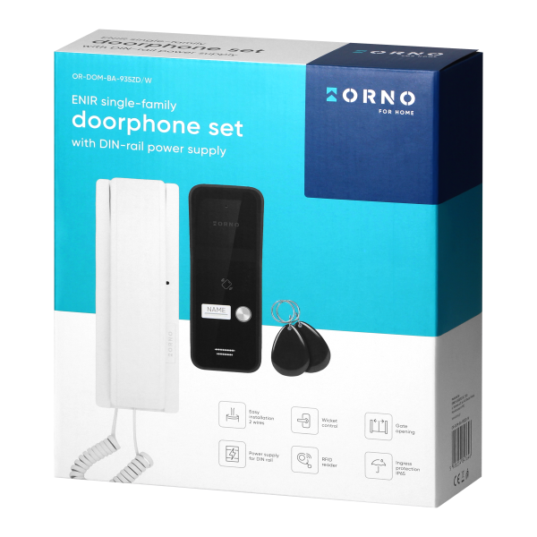 ENIR, single family audio doorphone set, 2-wire, DIN rail power supply, RFID, white