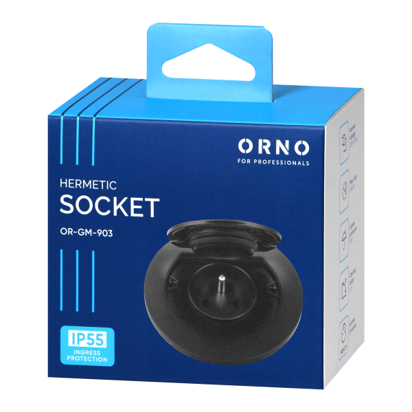 Hermetic, flush-fitting socket, round, IP55, 1x2P+E(French), black