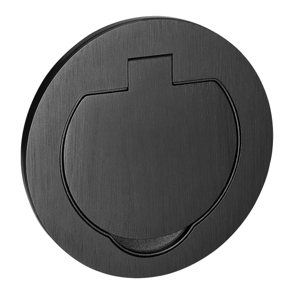 Hermetic, flush-fitting socket, round, IP55, 1x2P+E(French), black