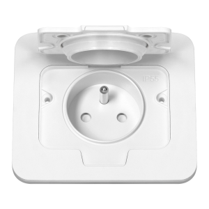 Hermetic, flush-fitting socket, rectangular, IP55, 1x2P+E(French), white