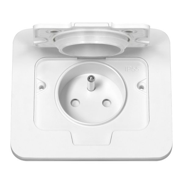 Hermetyczne gniazdo elektryczne prostokątne, IP55, 1x2P+Z(French), białe
