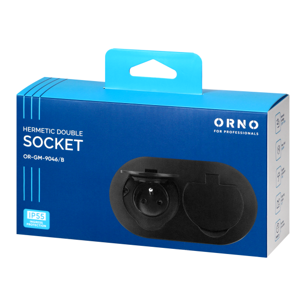 Hermetic, flush-fitting double socket, oval, IP55, 2x2P+E(French), black
