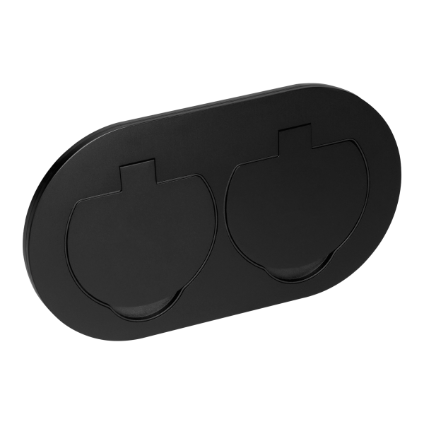 Hermetic, flush-fitting double socket, oval, IP55, 2x2P+E(French), black