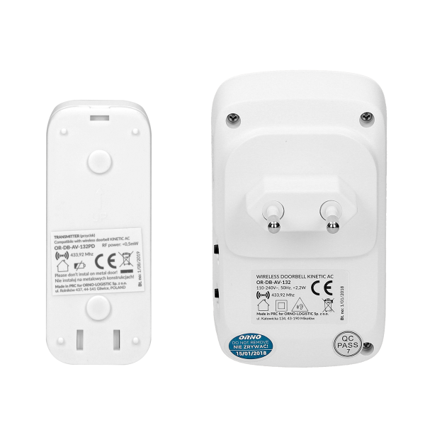 KINETIC AC wireless doorbell, 230V with battery-less button