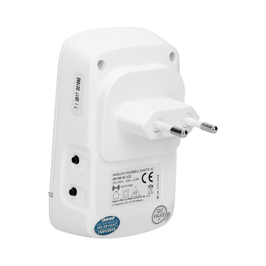 KINETIC AC wireless doorbell, 230V with battery-less button