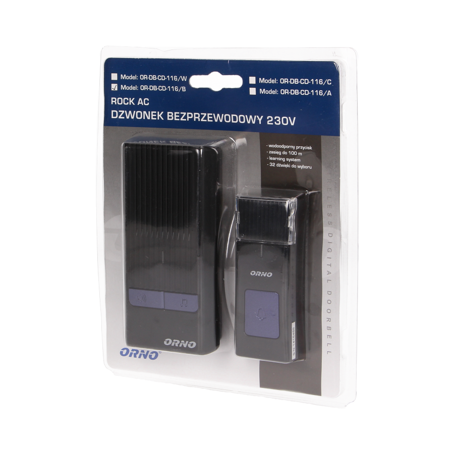 ROCK AC dzwonek bezprzewodowy, 230V z learning system, czarny *