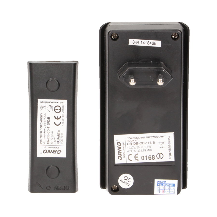 ROCK AC dzwonek bezprzewodowy, 230V z learning system, czarny *