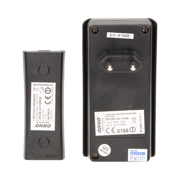 ROCK AC dzwonek bezprzewodowy, 230V z learning system, czarny *
