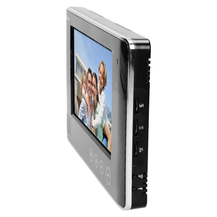 Zestaw wideodomofonowy, bezsłuchawkowy, kolor, LCD 7", z szyfratorem, natynkowy, czarny, CRUX