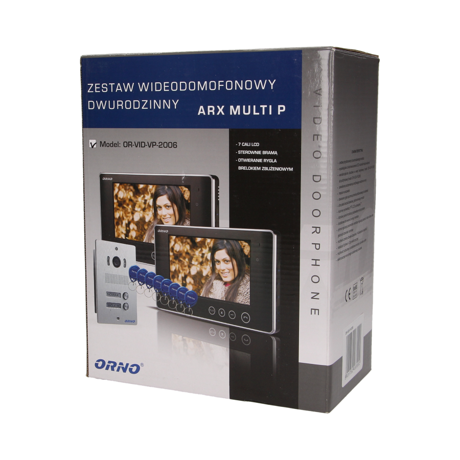 Zestaw wideodomofonowy 2-rodzinny bezsłuchawkowy, kolor, LCD 7", z czytnikiem breloków zbliżeniowych, podtynkowy, ARX MULTI P