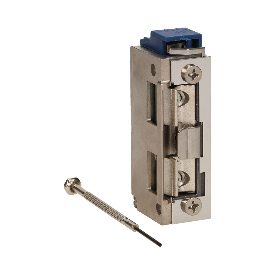 Electric strike with latch guide and lock, MINI