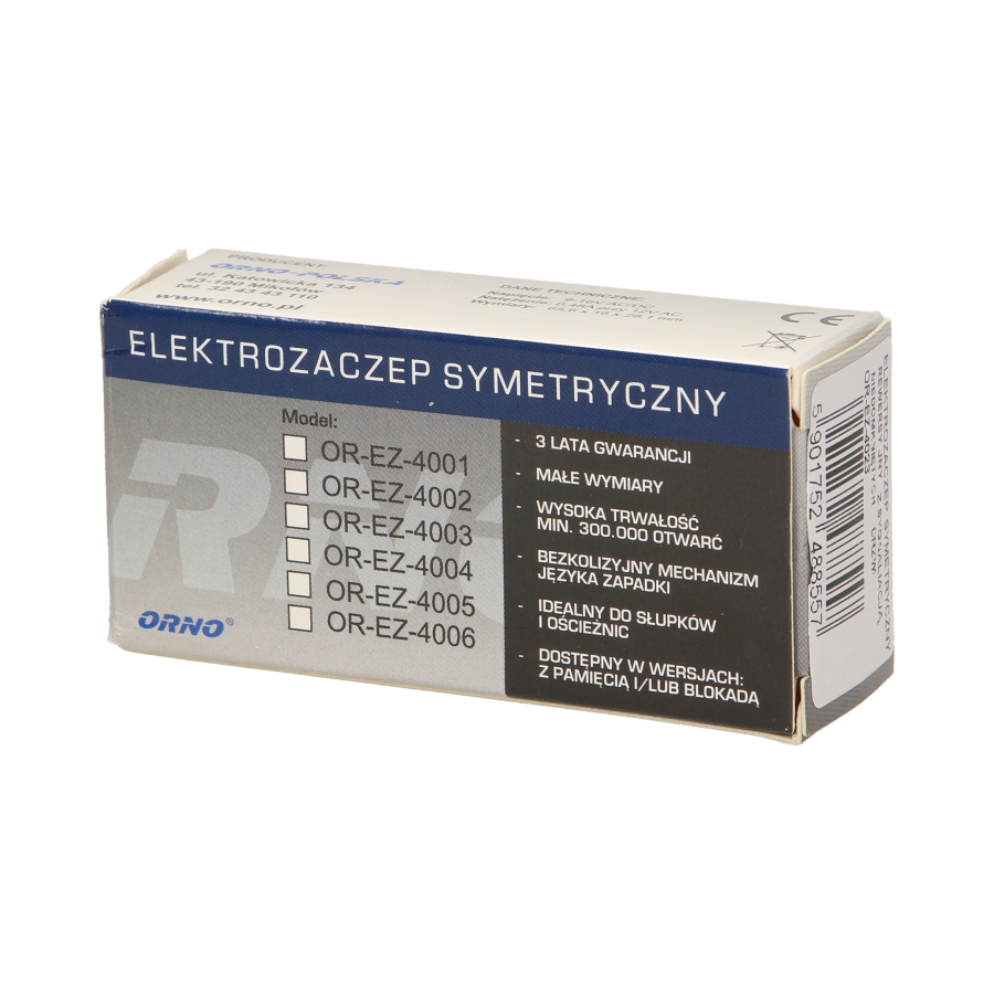 Elektrozaczep symetryczny z prowadnicą i sygnalizacją niedomkniętych drzwi, rewersyjny, MINI