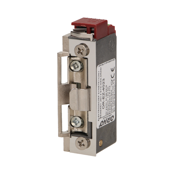 Electric strike with latch guide and unclosed door signalling, reversible, MINI