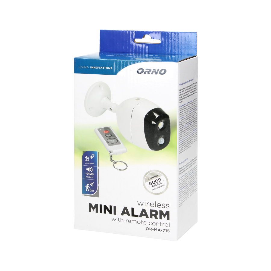 Wireless mini alarm with PIR motion sensor and a siren, with remote control