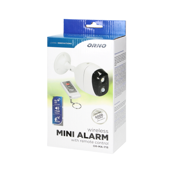 Wireless mini alarm with PIR motion sensor and a siren, with remote control