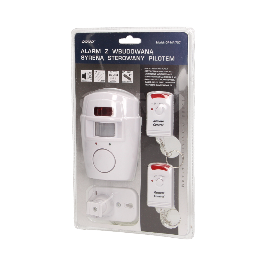 Wireless IR alarm with built-in siren and remote control