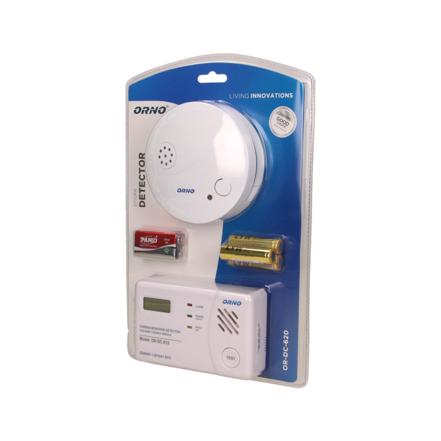 Battery operated carbon monoxide and smoke detector set