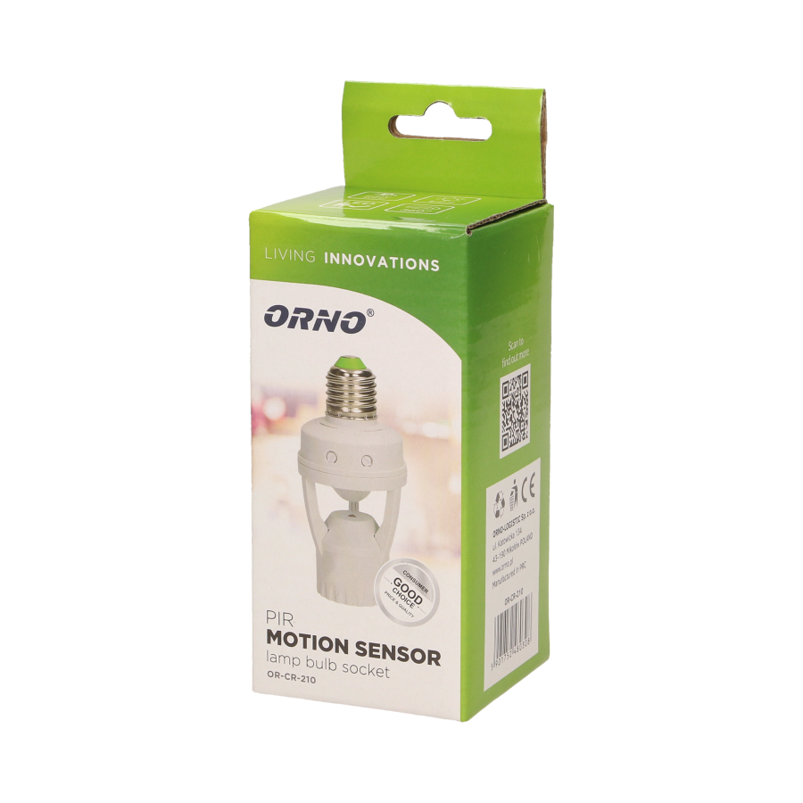 Gniazdo żarówki z czujnikiem ruchu, 360st. IP20, gwint E27, 1x60W