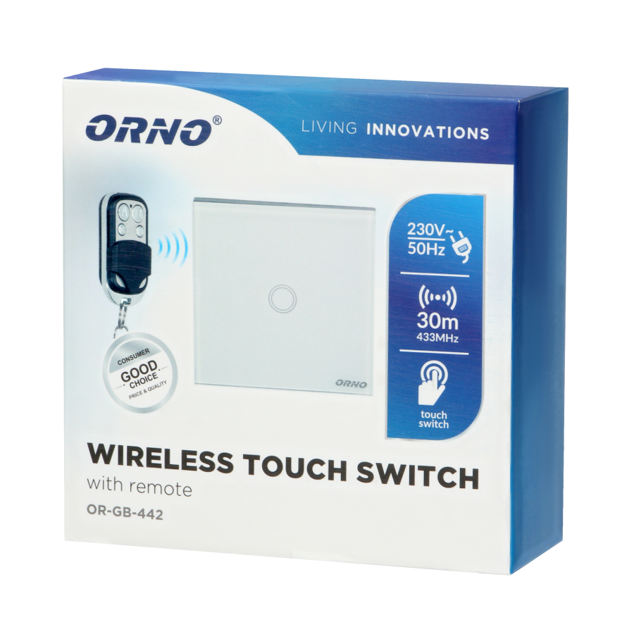 Wireless, 1 gang touch switch with remote control