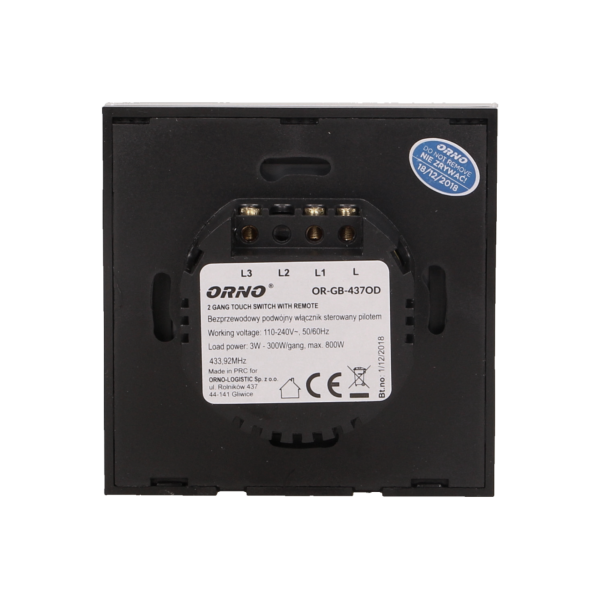 Wireless, 2 gang touch switch with remote control