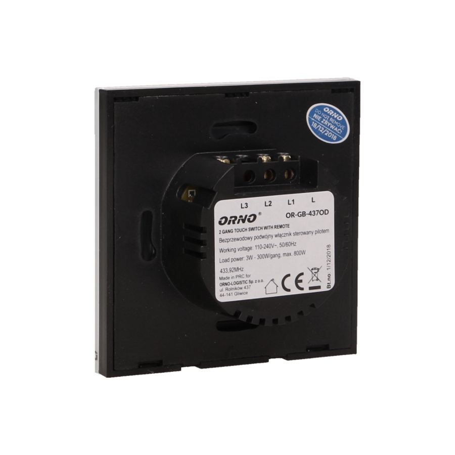 Wireless, 2 gang touch switch with remote control