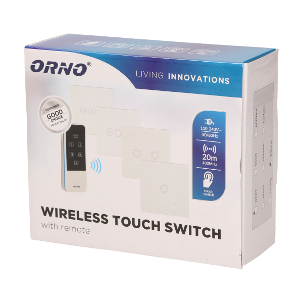 Wireless, touch curtain switch with remote control