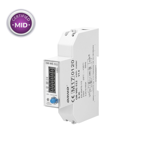 1-phase energy meter, 100A, MID, 1 module, DIN TH-35mm