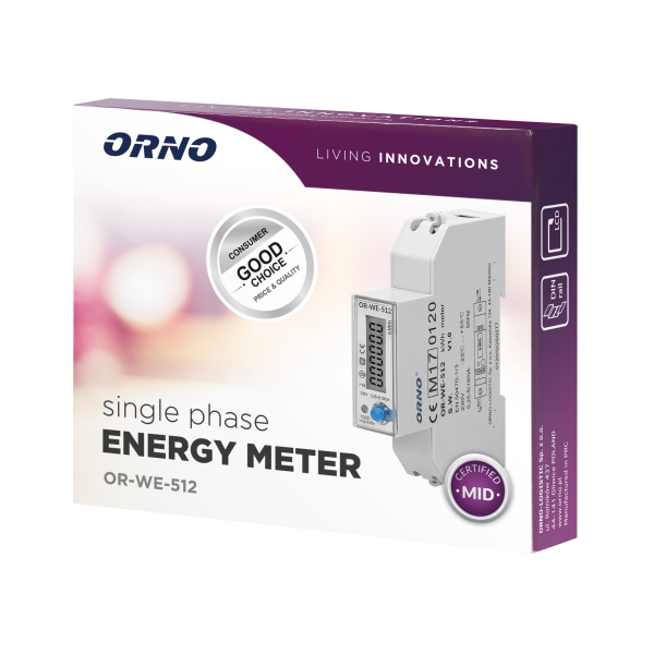 1-phase energy meter, 100A, MID, 1 module, DIN TH-35mm