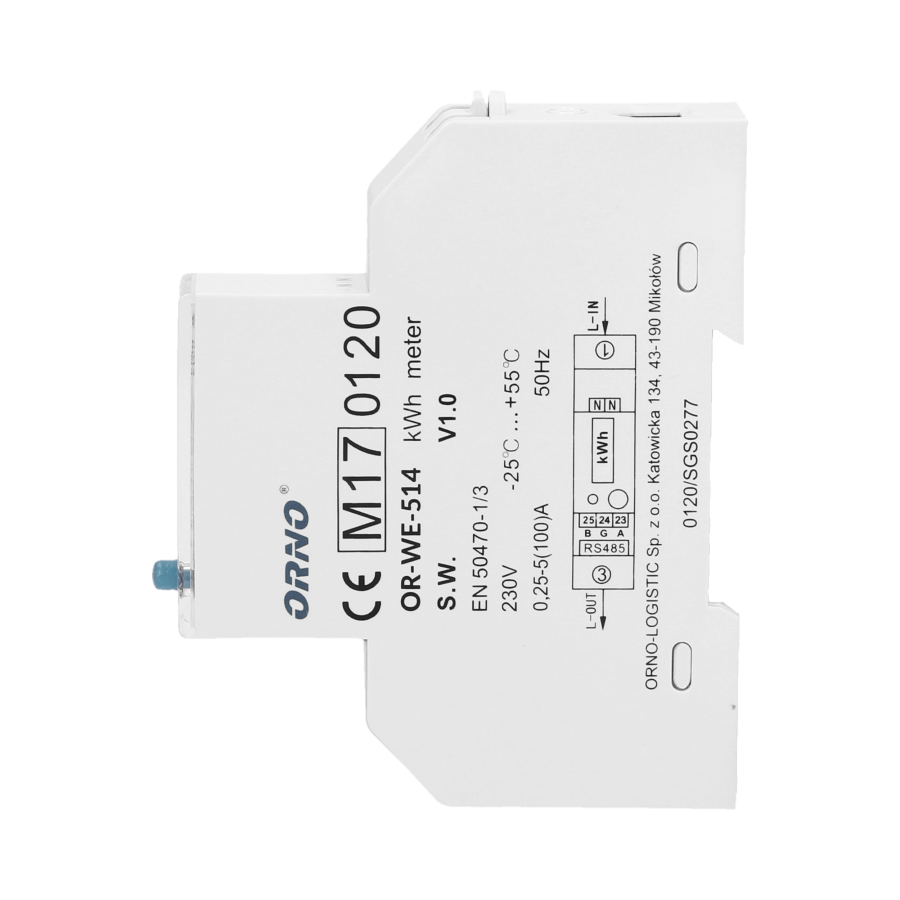 1-phase energy meter with RS-485, 100A, RS-485 port, MID, 1 module, DIN TH-35mm