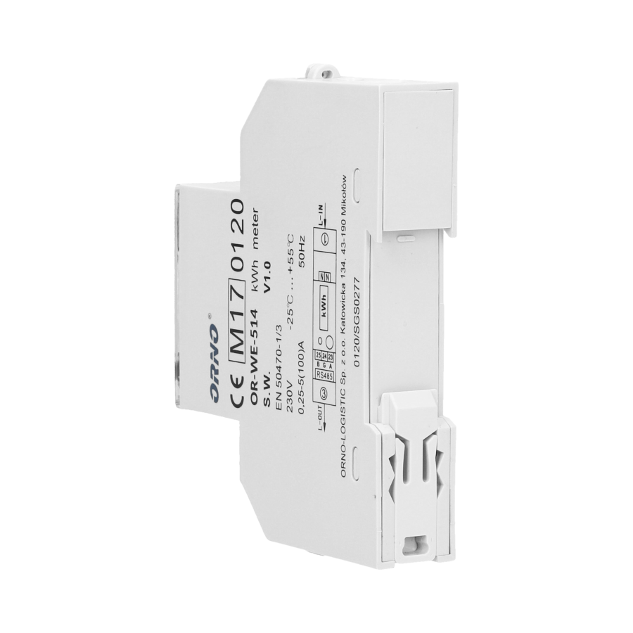 1-fazowy licznik energii elektrycznej, 100A, port RS-485, MID, 1 moduł, DIN TH-35mm