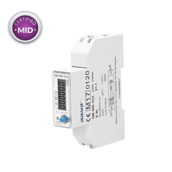 1-phase multi-tariff energy meter wtih RS-485, 100A MID, 1 module, DIN TH-35mm