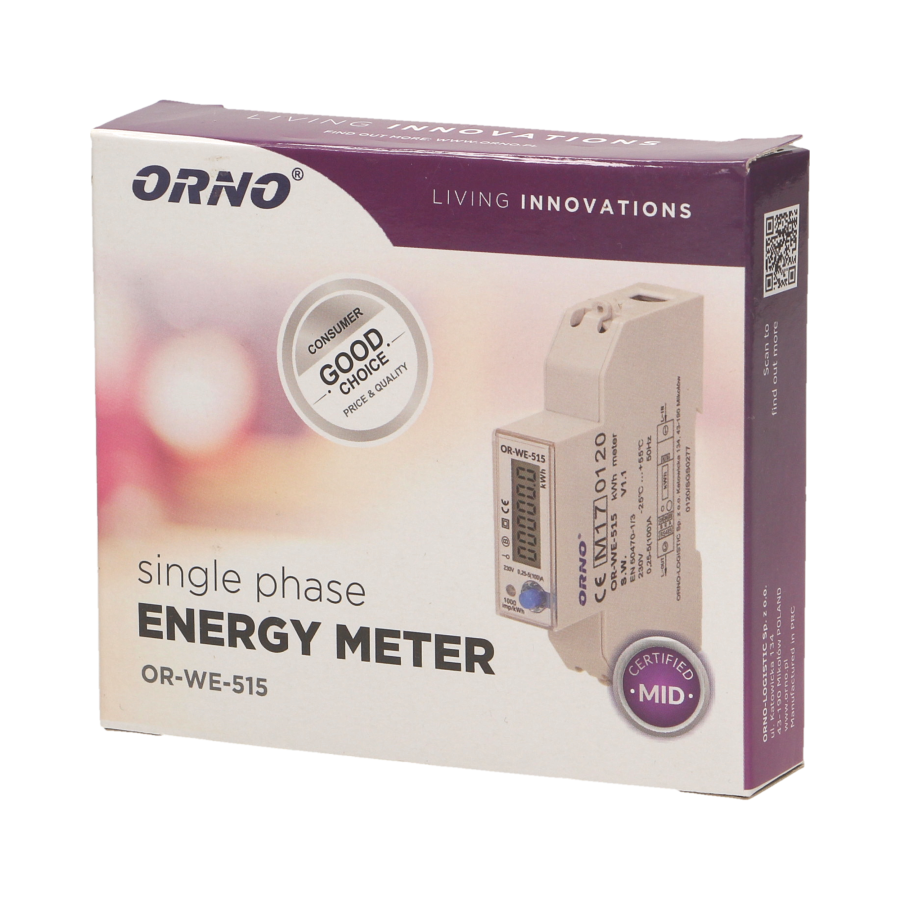 1-phase multi-tariff energy meter wtih RS-485, 100A MID, 1 module, DIN TH-35mm