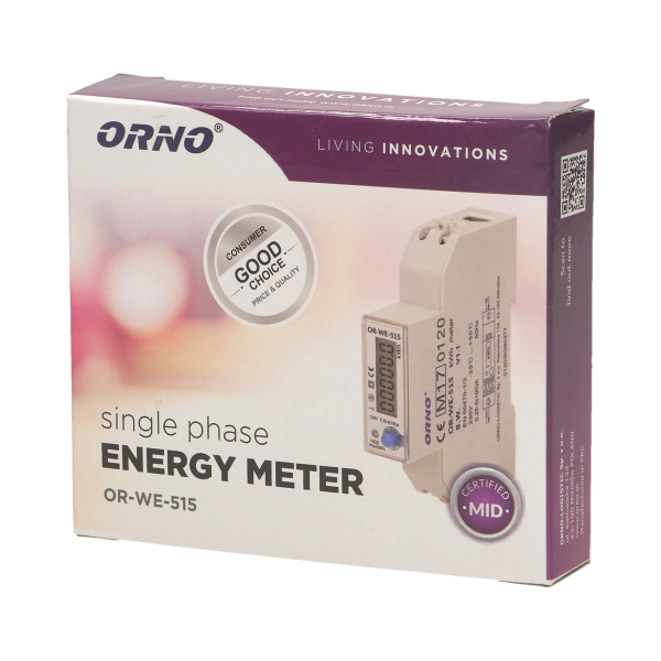 1-phase multi-tariff energy meter wtih RS-485, 100A MID, 1 module, DIN TH-35mm