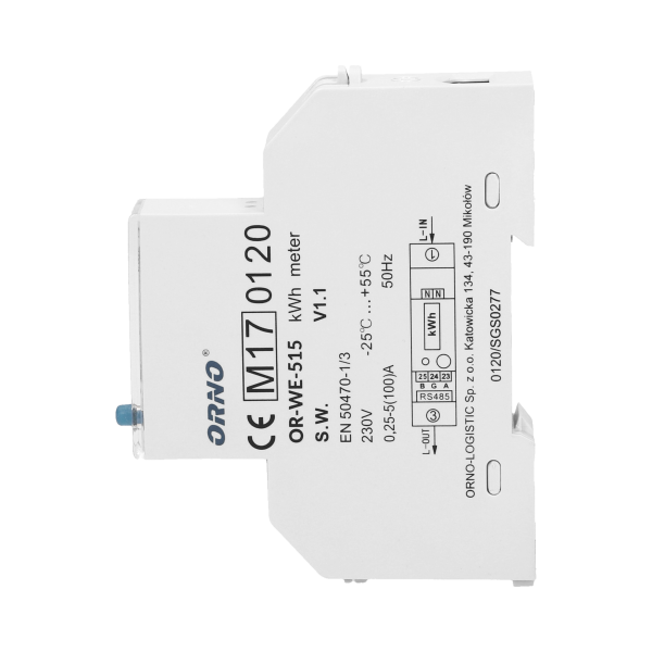 1-fazowy licznik energii elektrycznej 100A, wielotaryfowy, port RS-485, MID, 1 moduł, DIN TH-35mm