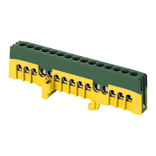 Insulated distribution busbar PE, 15 wires, green