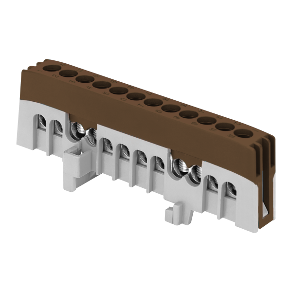 Insulated distribution busbar L, 12 wires, brown
