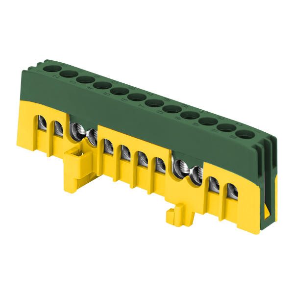 Insulated distribution busbar PE, 12 wires, green