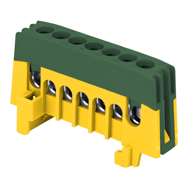 Insulated distribution busbar PE, 7 wires, green
