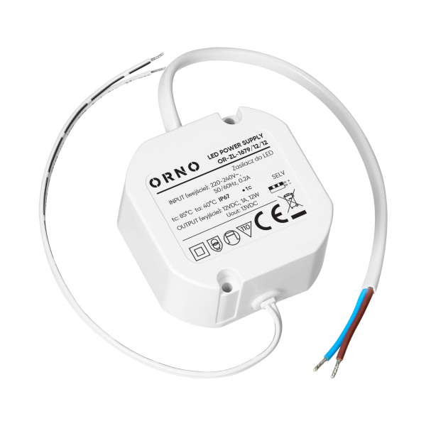 Zasilacz LED, dopuszkowy, 12V, 12W, IP67, plastikowa obudowa