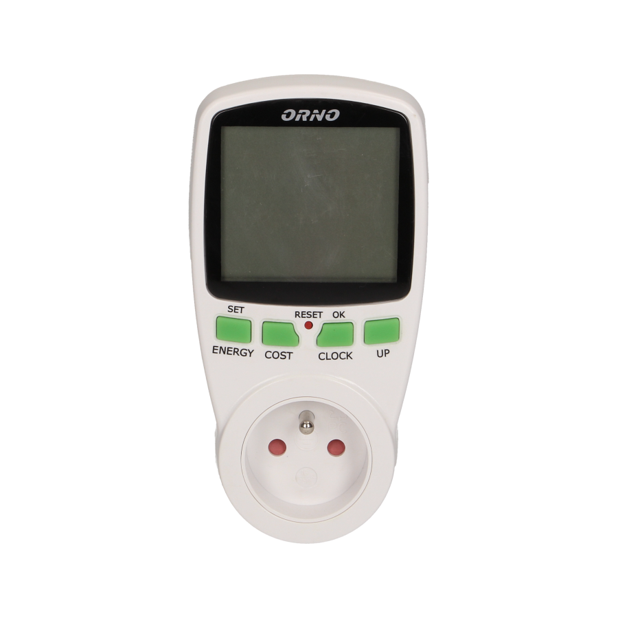 Dwutaryfowy watomierz, kalkulator energii z wyświetlaczem LCD, 2 oddzielne taryfy, wewnętrzny akumulator