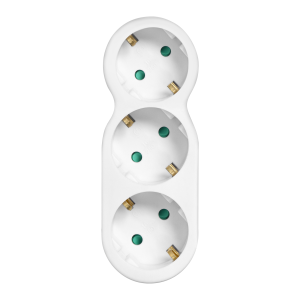 Rounded socket splitter 3x2P+E with plug on top, Schuko, white