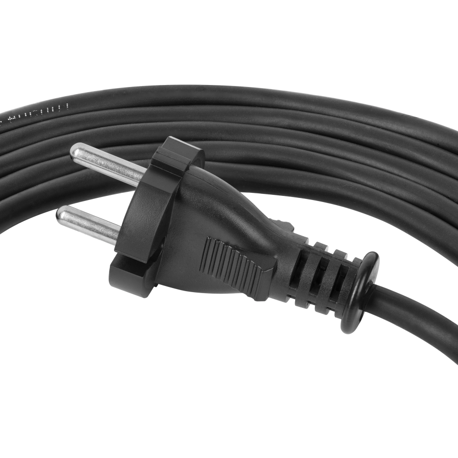 Connection cable in rubber insulation with a plug, H05RR-F 2x1mm2, 3m long, black