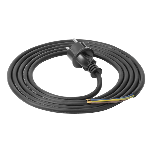 Connection cable in rubber insulation with a Uni-Schuko plug H05RR-F 3x1.5mm2, 3m long, black