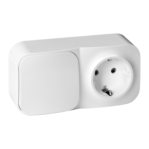 Surface-mounted single-pole switch + Single socket ToDo, IP20, 2P+E, Schuko, white