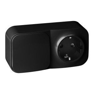 Surface-mounted single-pole switch + Single socket ToDo, IP20, 2P+E, Schuko, black