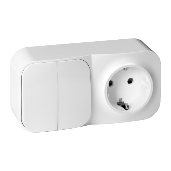 Surface-mounted two-button switch + Single socket ToDo, IP20, 2P+E, Schuko, white