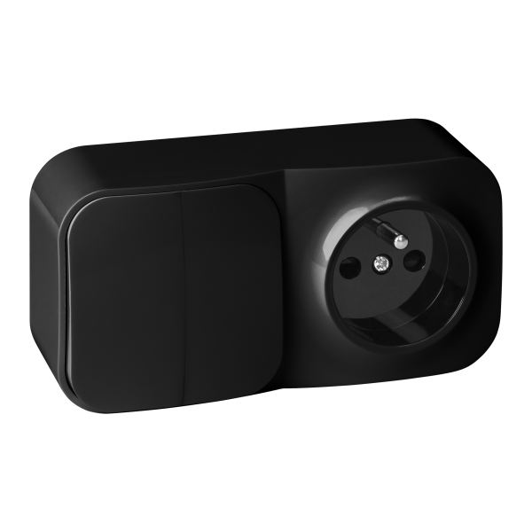 Surface-mounted two-button switch + Single socket ToDo, IP20, 2P+E, black