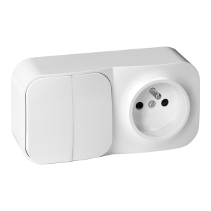 Surface-mounted two-button switch + Single socket ToDo, IP20, 2P+E, white, 10 pcs.