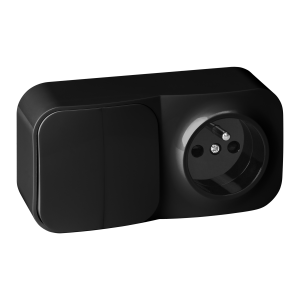 Surface-mounted two-button switch + Single socket ToDo, IP20, 2P+E, black, 10 pcs.