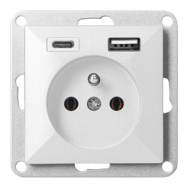 Gniazdo pojedyncze p/t 2P+Z z ładowarką USB A+C Pearl, 16A, 250V, PT-16P/USB, biały
